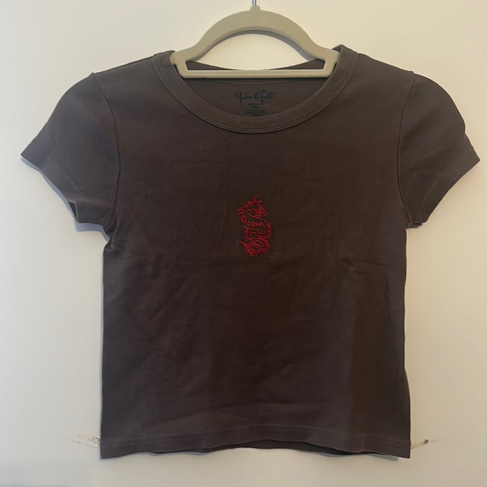 Brandy Melville embroidered dragon baby t shirt brown khaki